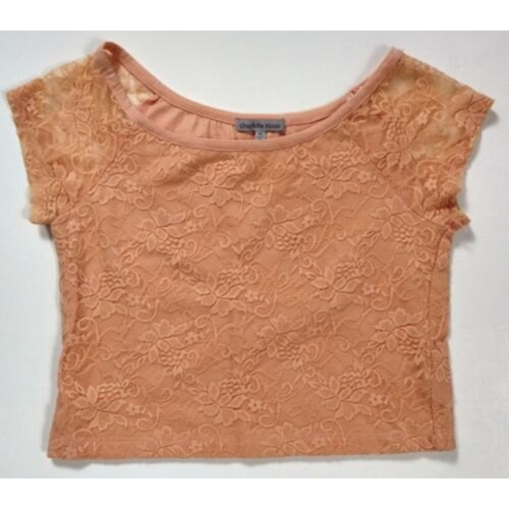 Women's Charlotte Russe Short Lace Sleeves Peach Shirt Medium